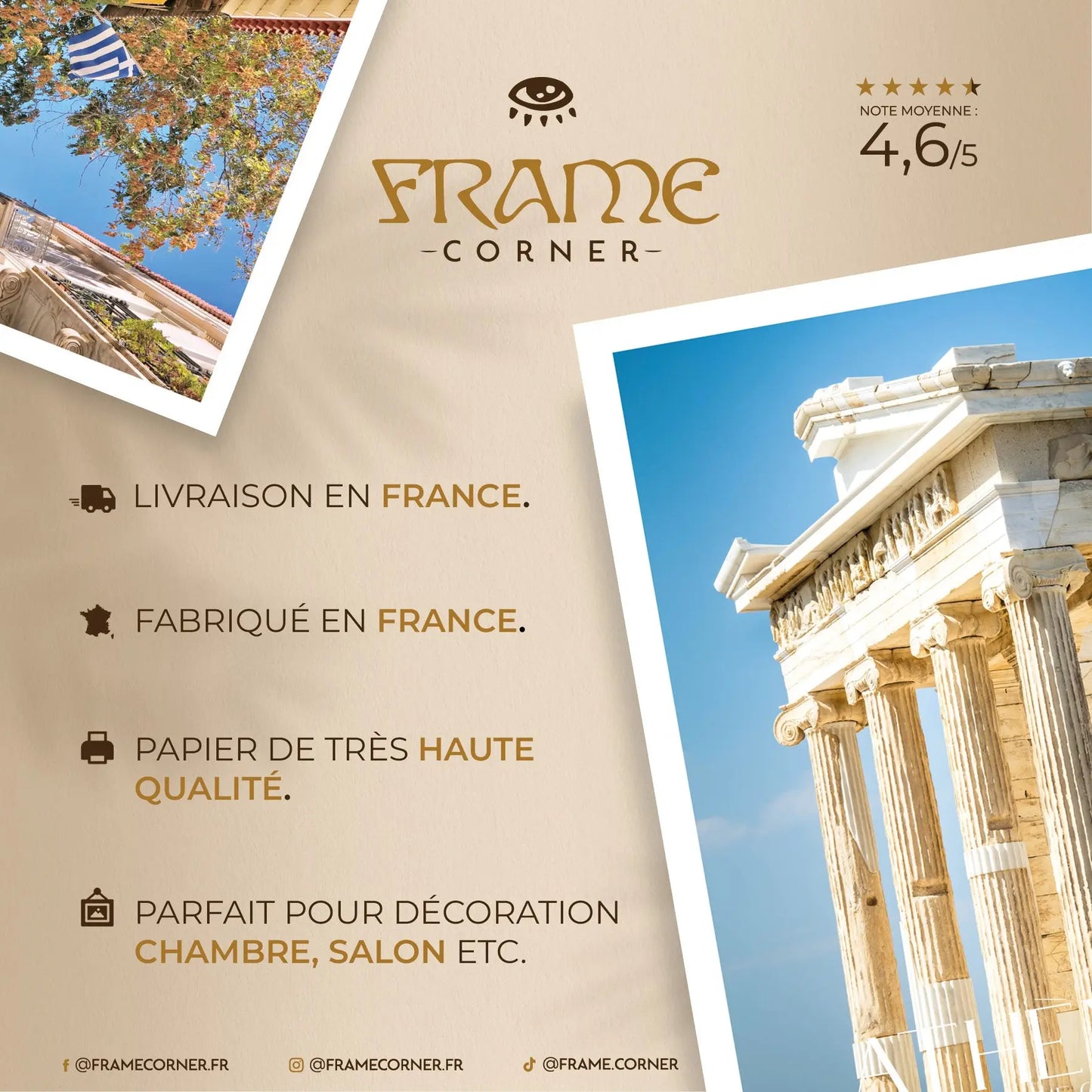 Affiche Athènes - Temple Antique en Ruine Frame Corner France