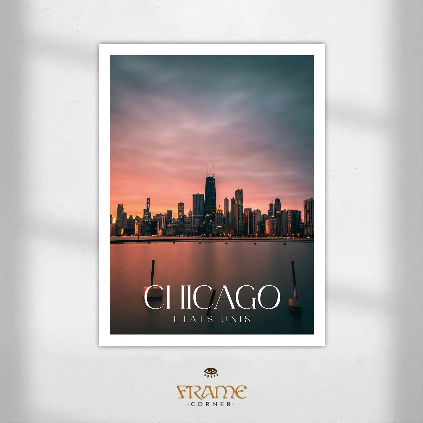 Affiche Chicago - Coucher de soleil urbain Frame Corner