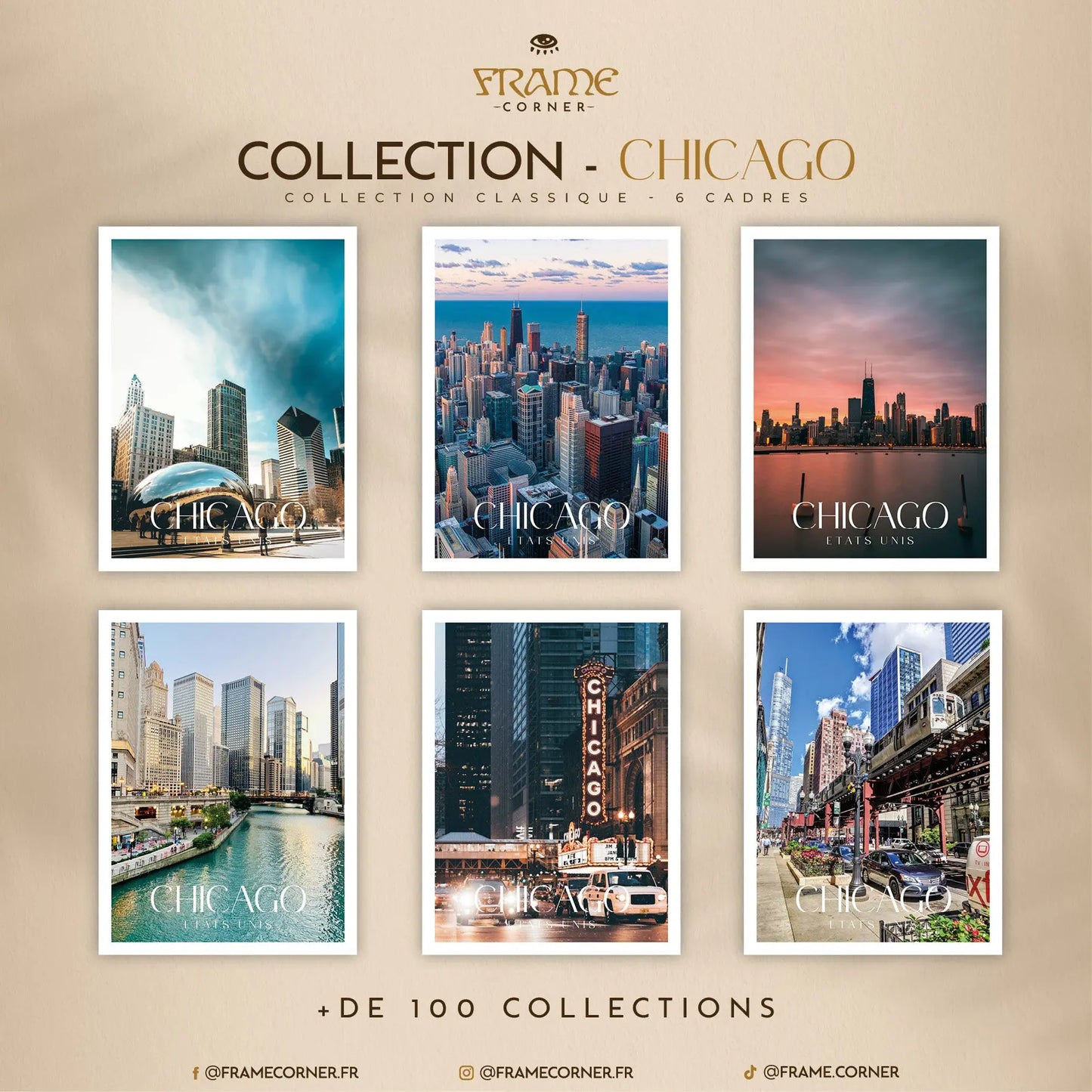 Affiche Chicago - Coucher de soleil urbain Frame Corner