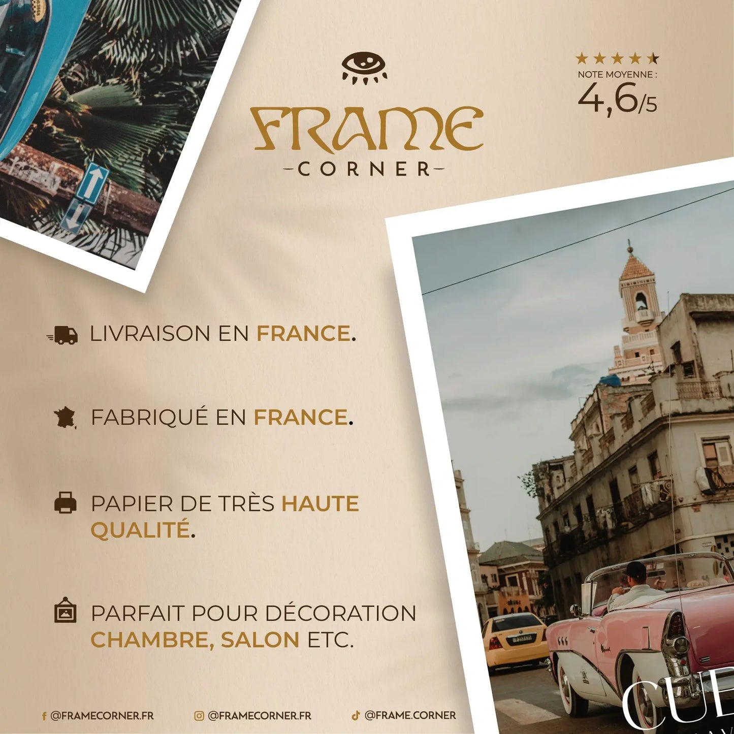 Affiche Cuba - Voiture Vintage Frame Corner