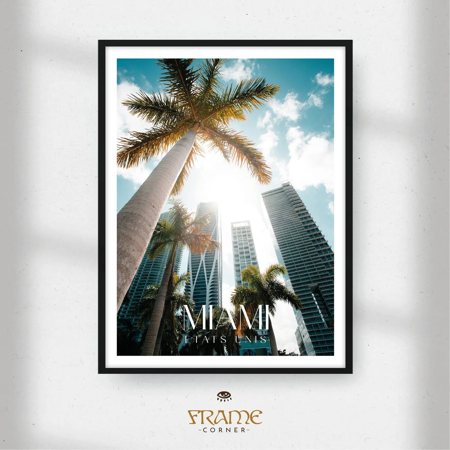 Affiche Miami - Palmiers et Gratte-Ciels Frame Corner