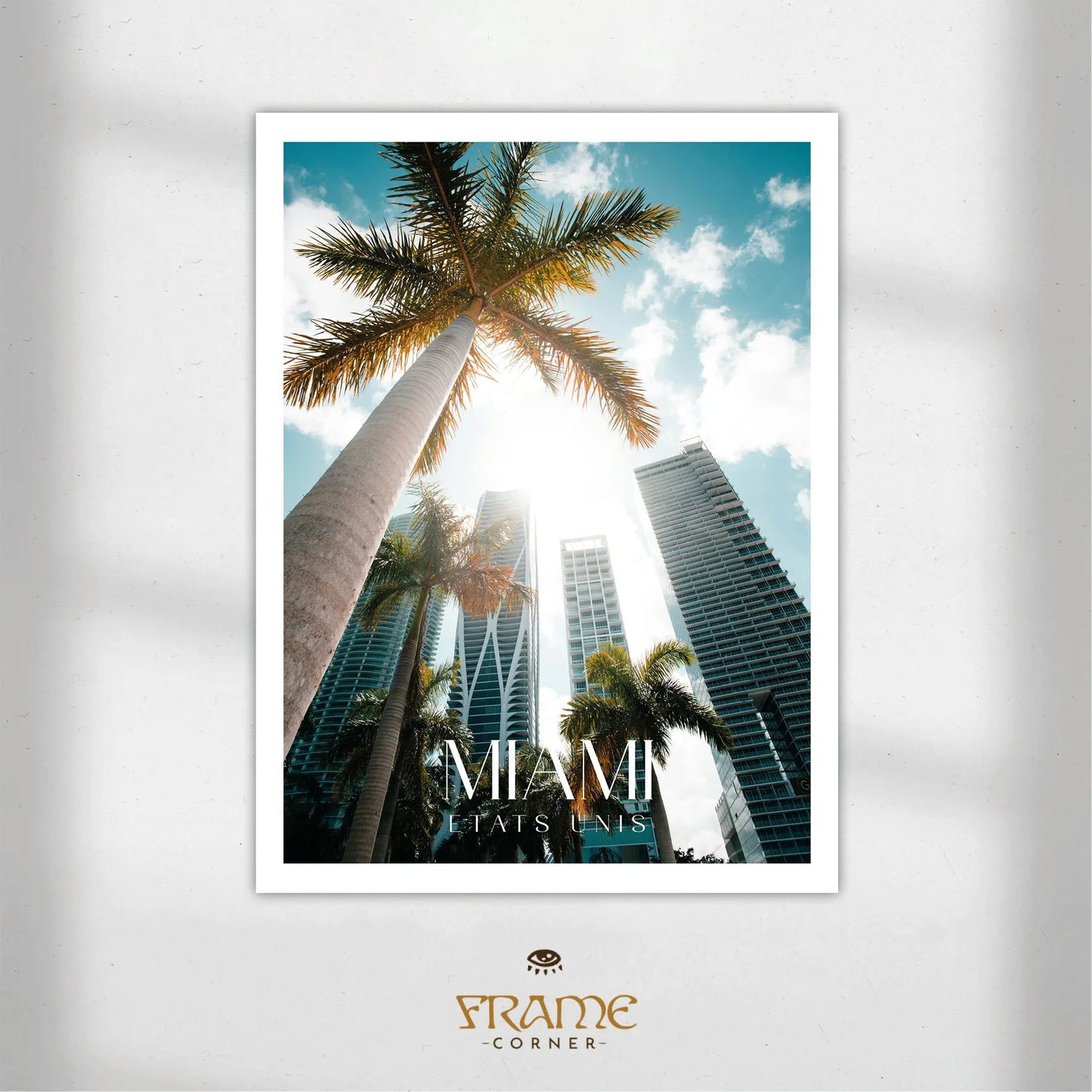 Affiche Miami - Palmiers et Gratte-Ciels Frame Corner