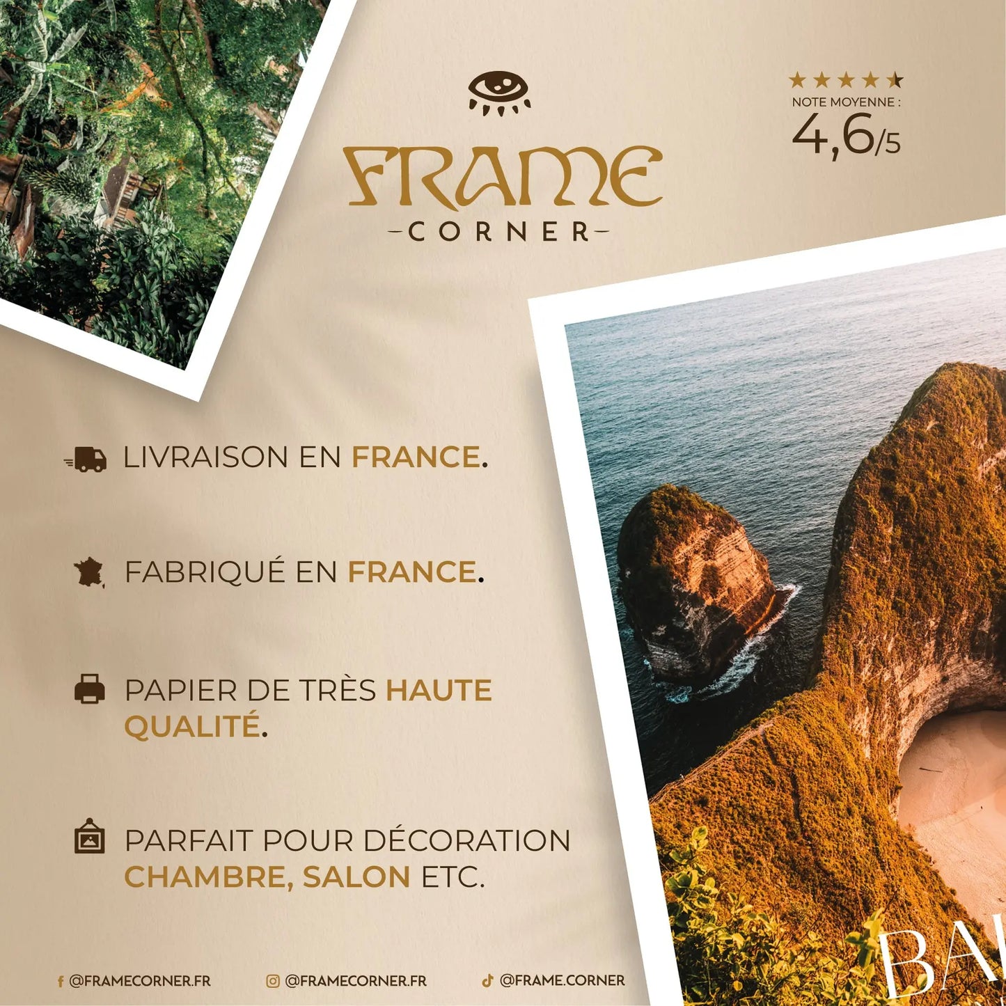 Affiche Bali - Plage et Falaise Frame Corner France