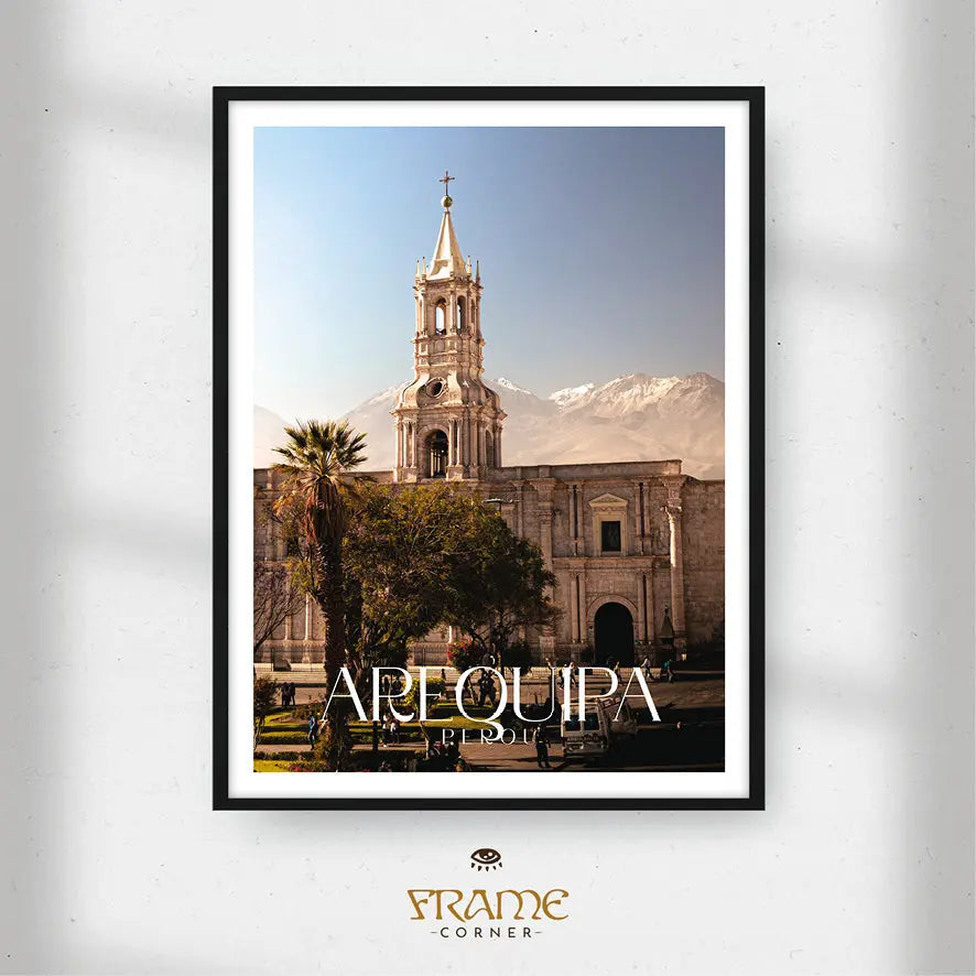 Affiche Arequipa - Cathédrale et volcan Frame Corner