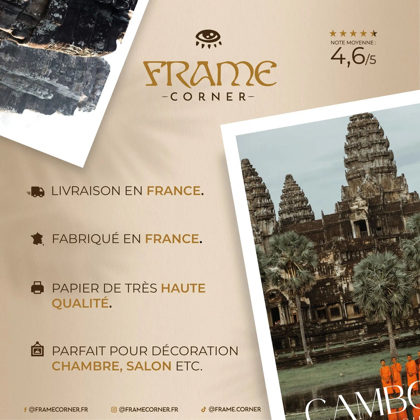 Affiche Cambodge - Monastère d'Angkor Wat Frame Corner