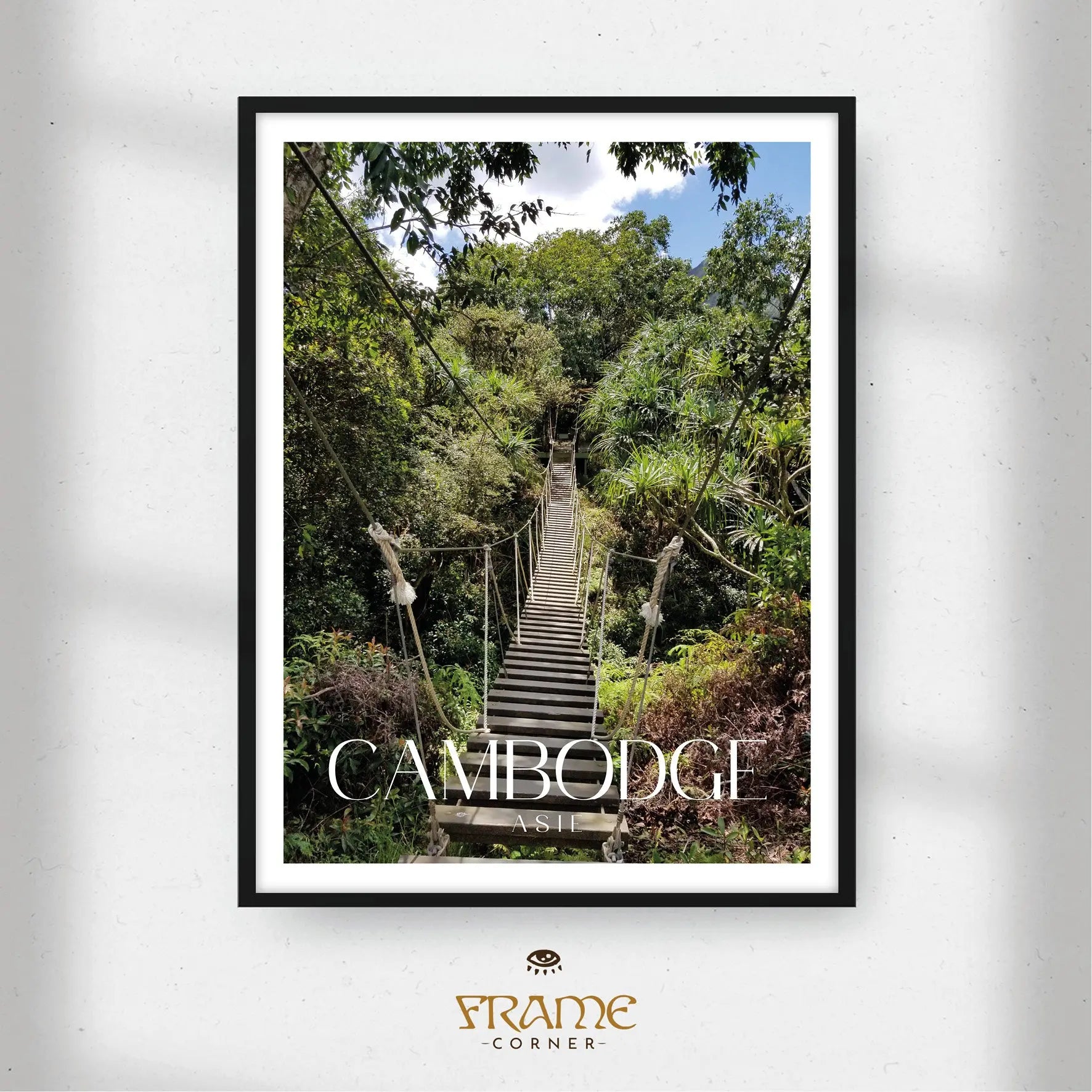 Affiche Cambodge - Pont dans la jungle Frame Corner