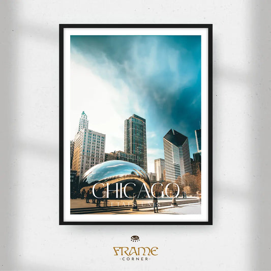 Affiche Chicago - Cloud Gate Frame Corner