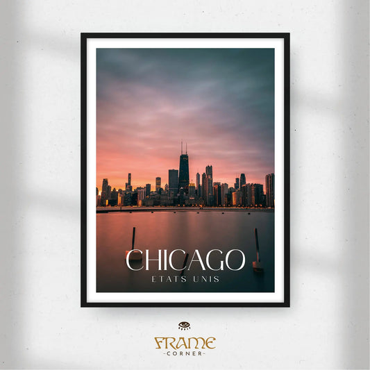 Affiche Chicago - Coucher de soleil urbain Frame Corner