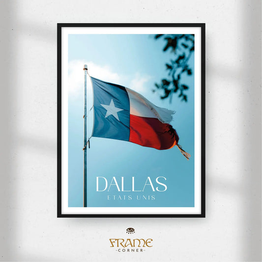 Affiche Dallas - Drapeau du Texas Frame Corner