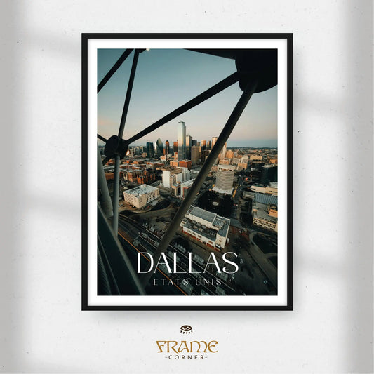 Affiche Dallas - Vue panoramique de la ville Frame Corner