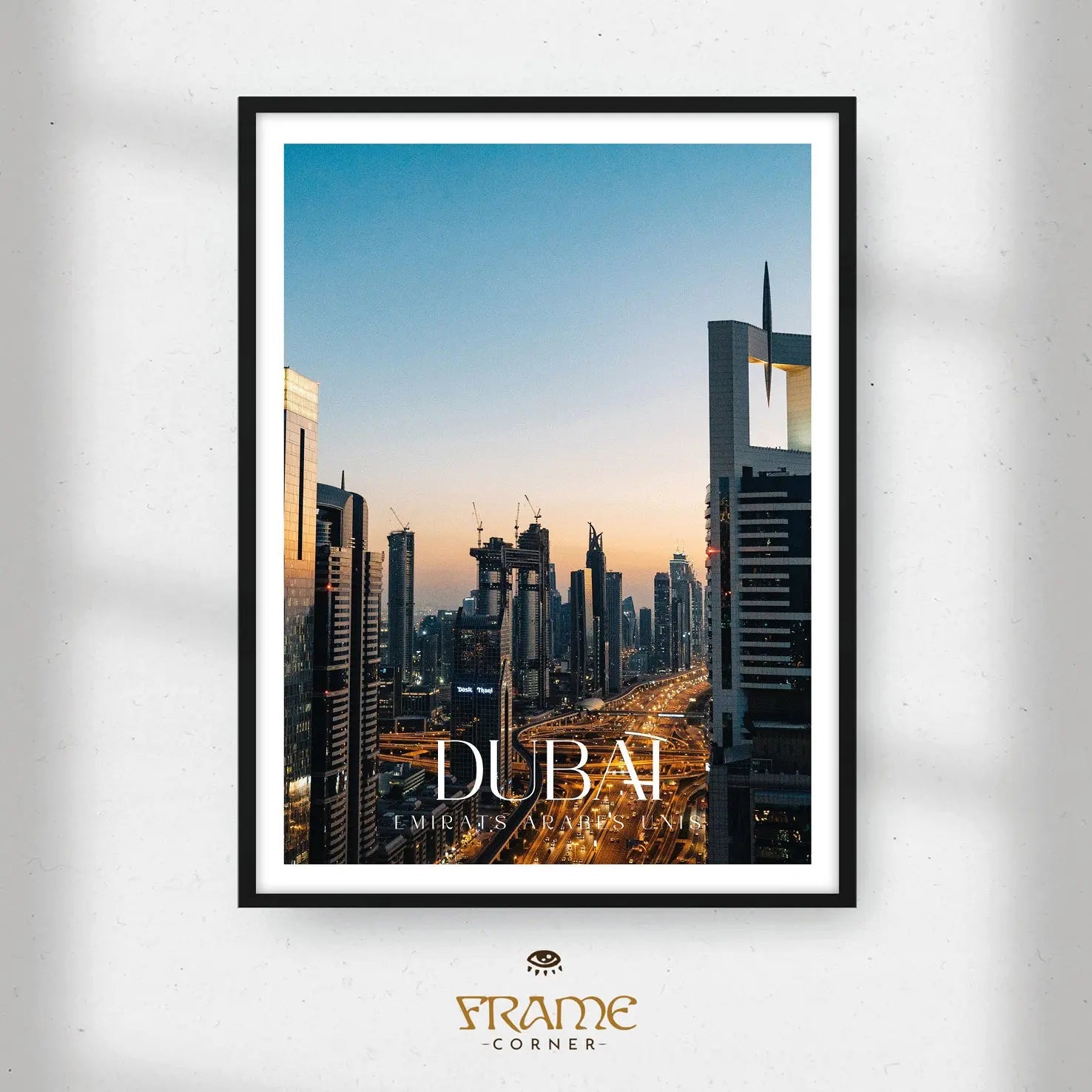 Affiche Dubaï - Skyline nocturne Frame Corner