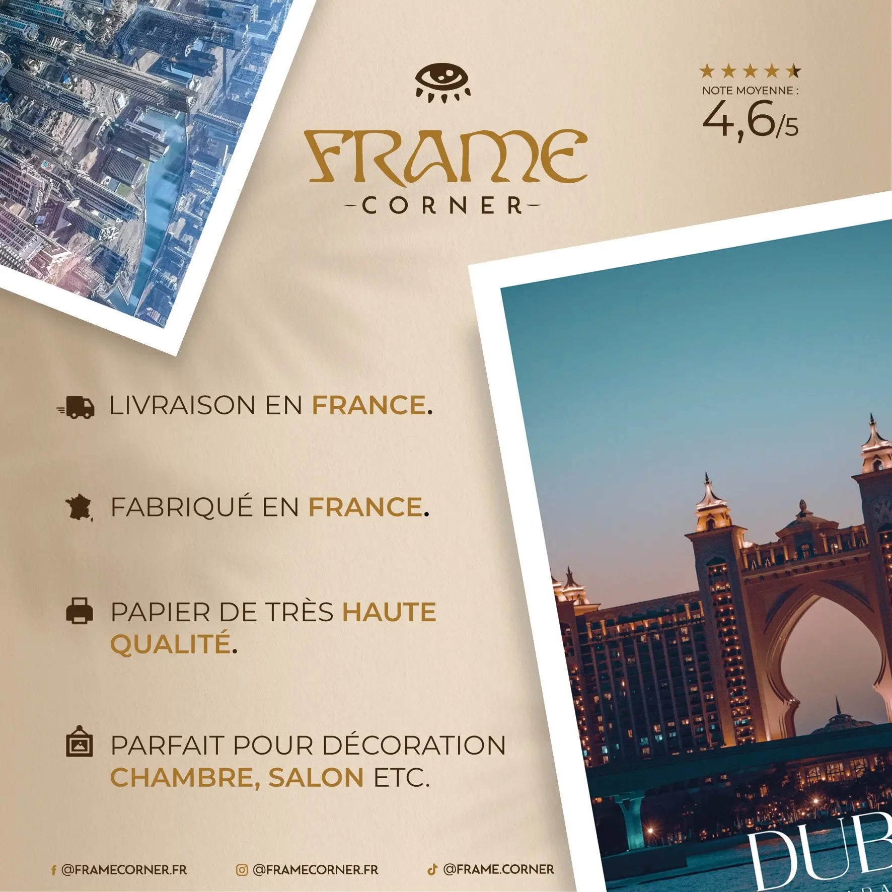 Affiche Dubaï - Vue aérienne du centre-ville Frame Corner