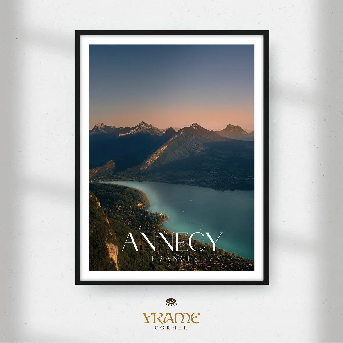 Affiche Annecy - Lac au coucher du soleil Frame Corner