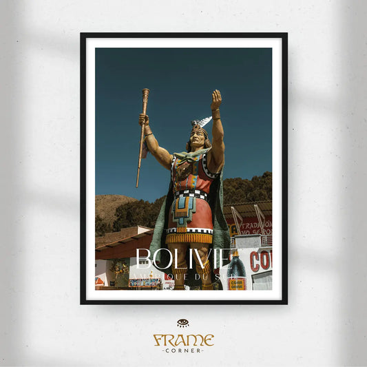 Affiche Bolivie - Statue Inca Titicaca Frame Corner